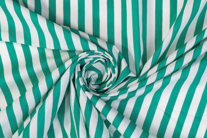 Striped Cotton - Teal Green and White