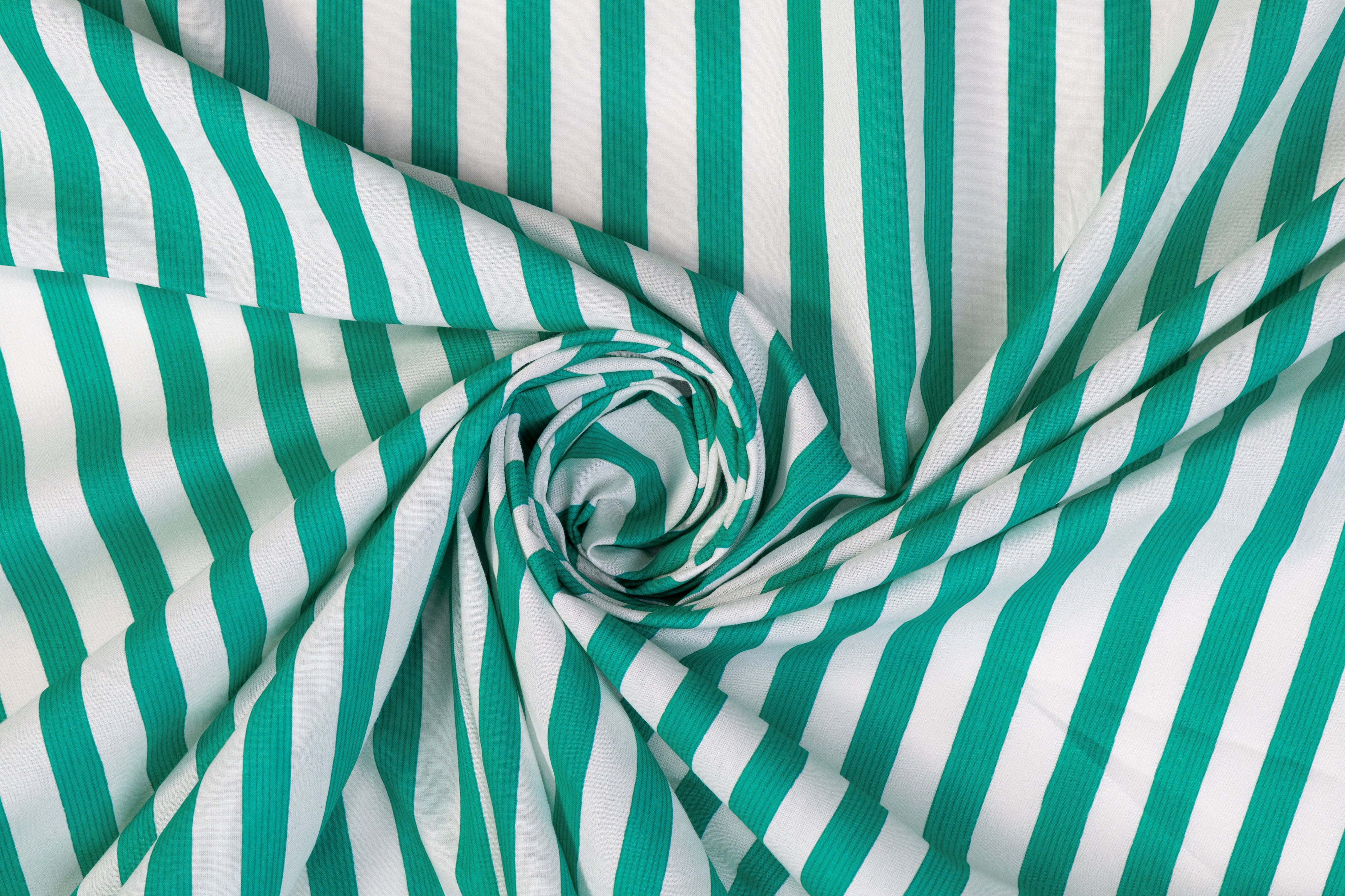 Striped Cotton - Teal Green and White