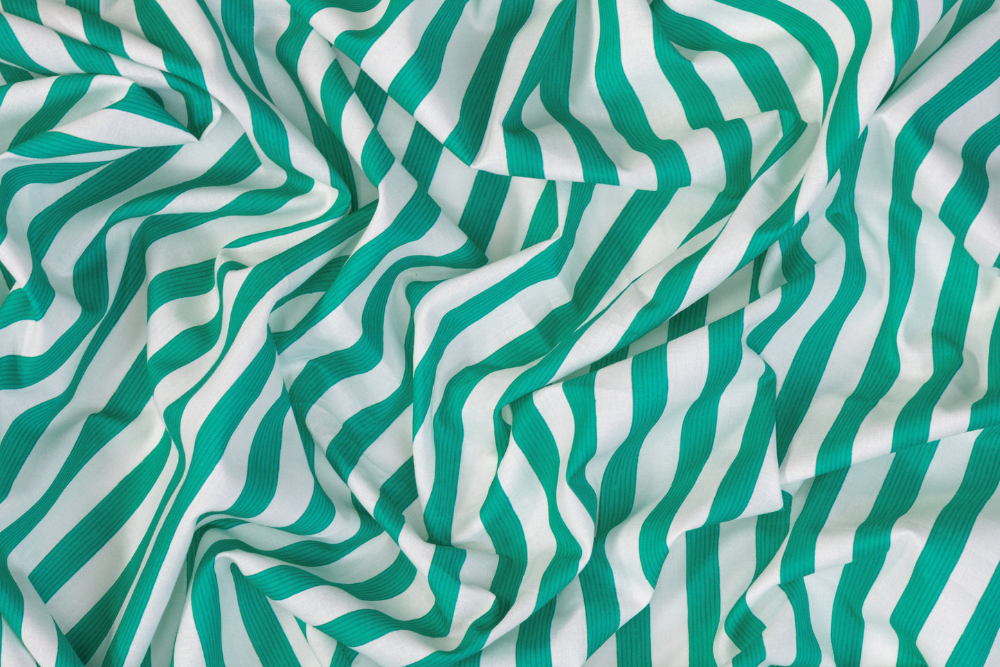 Striped Cotton - Teal Green and White