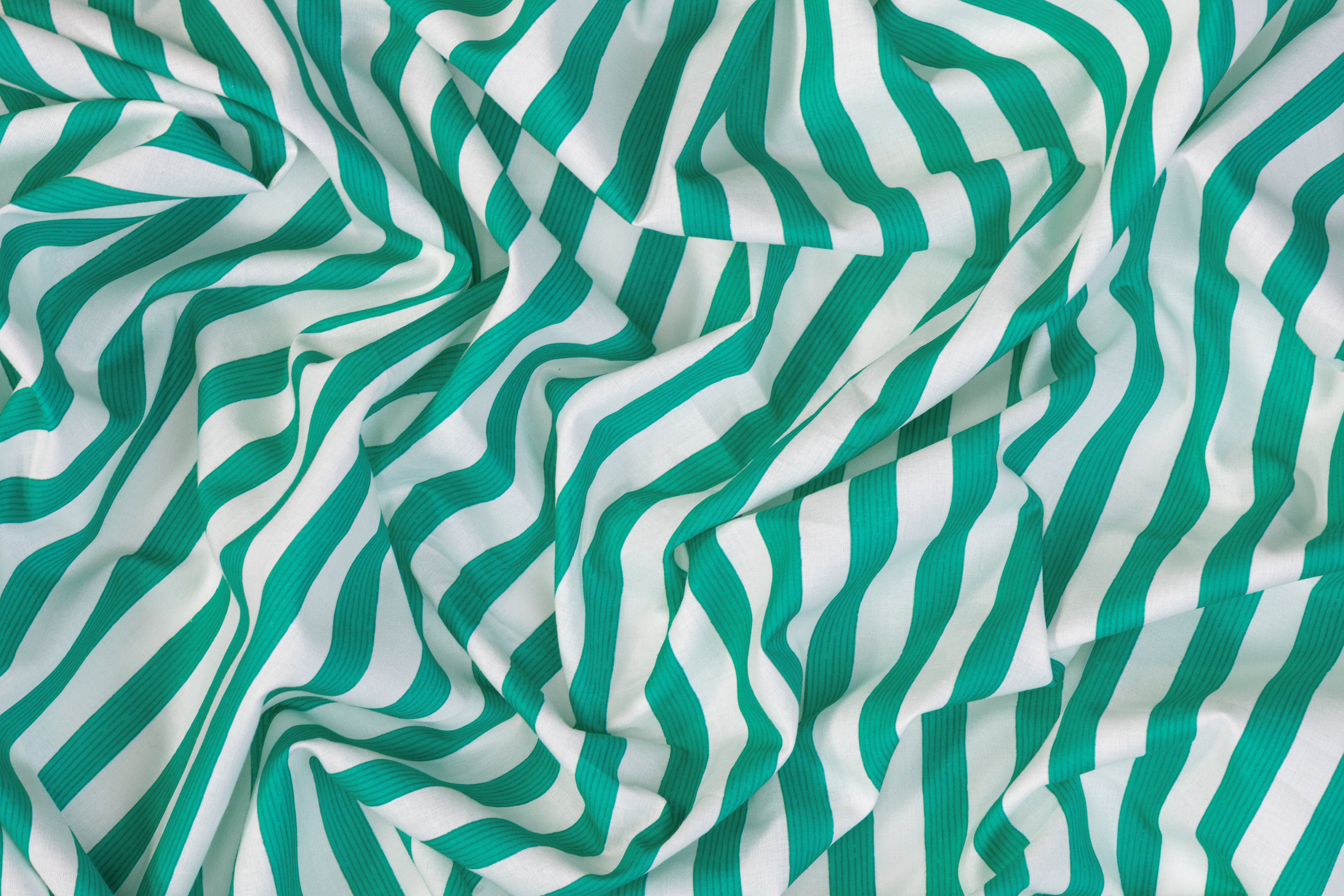 Striped Cotton - Teal Green and White