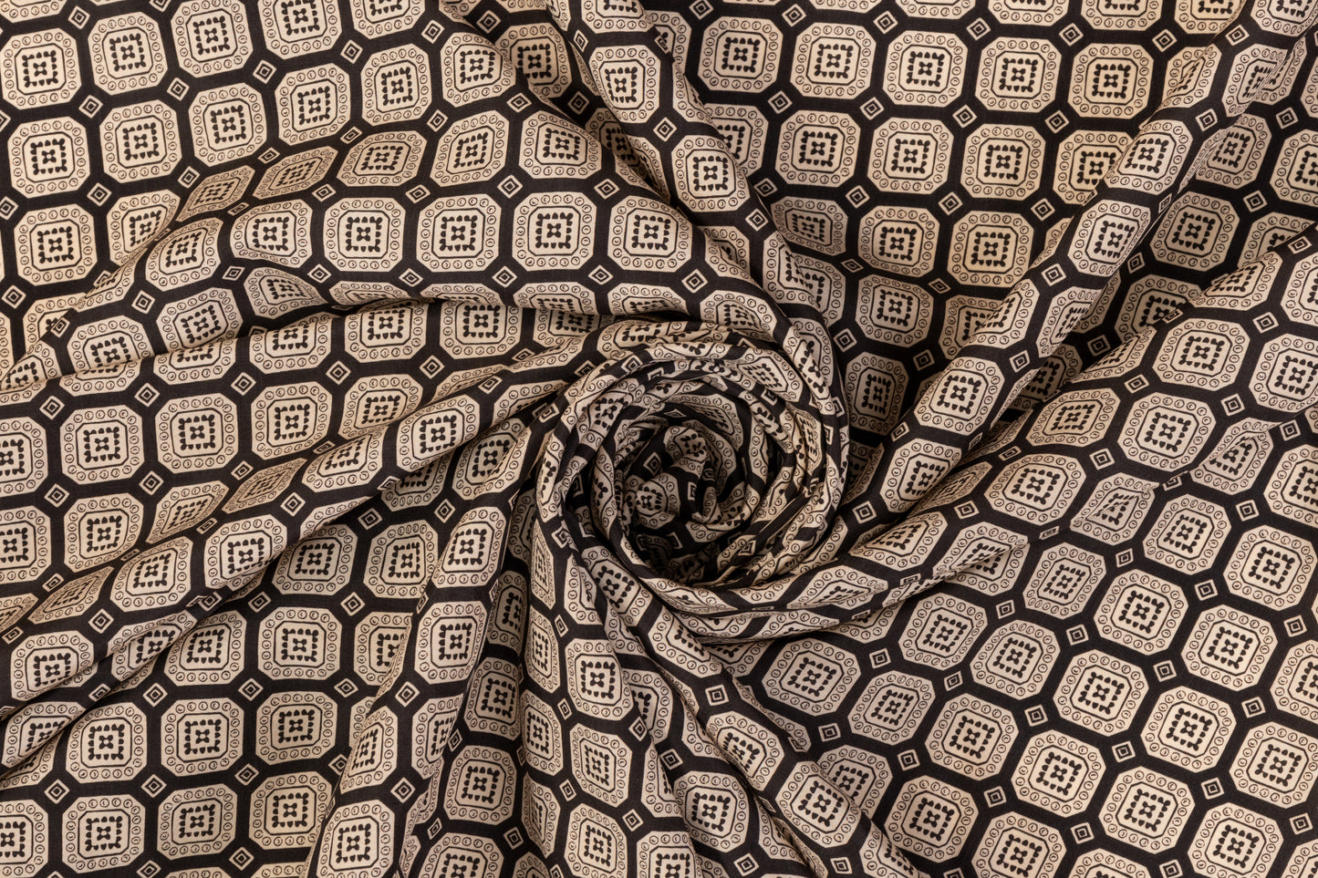 Italian Silk and Cotton Sateen - Taupe and Washed Black