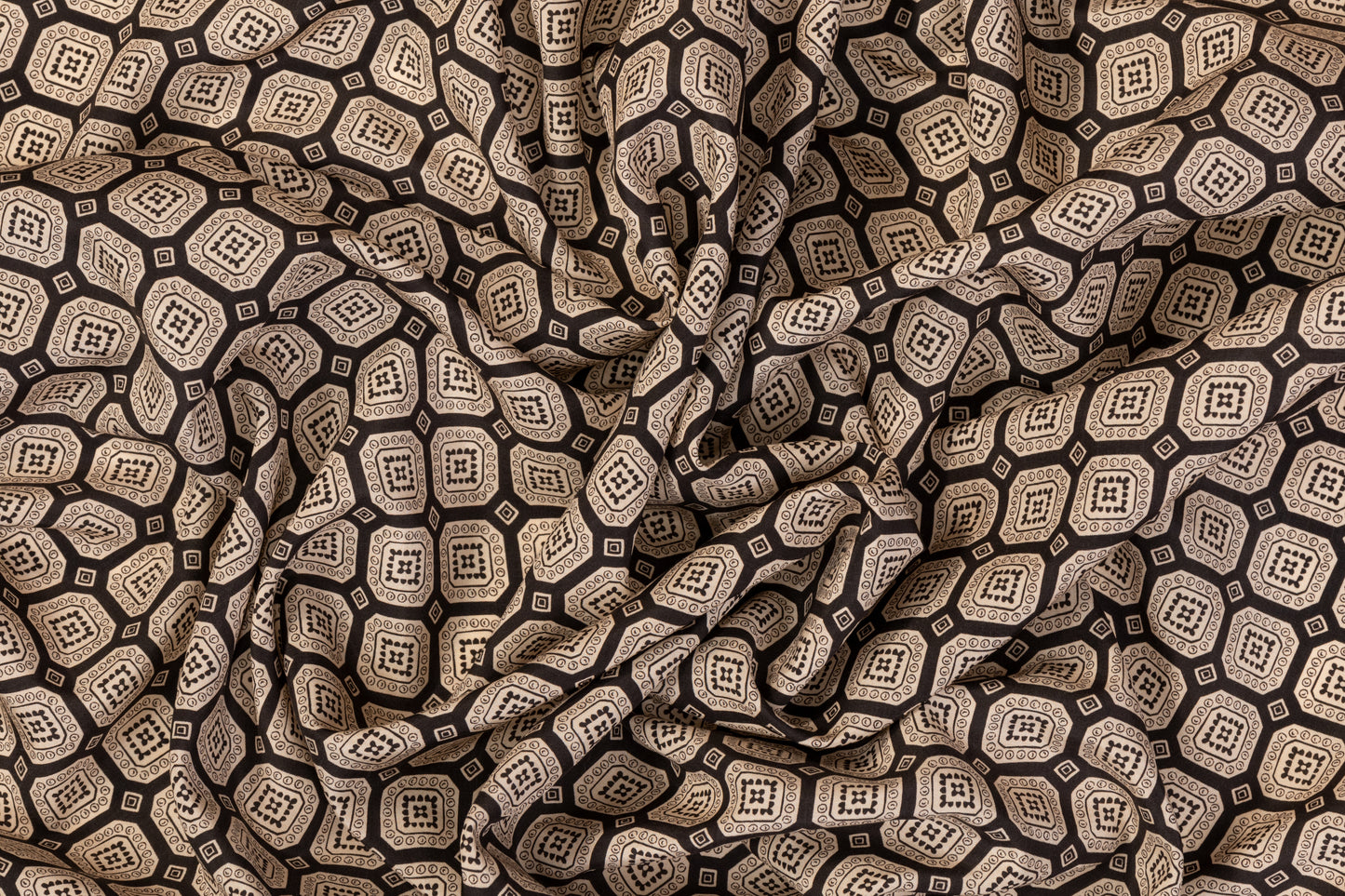 Italian Silk and Cotton Sateen - Taupe and Washed Black