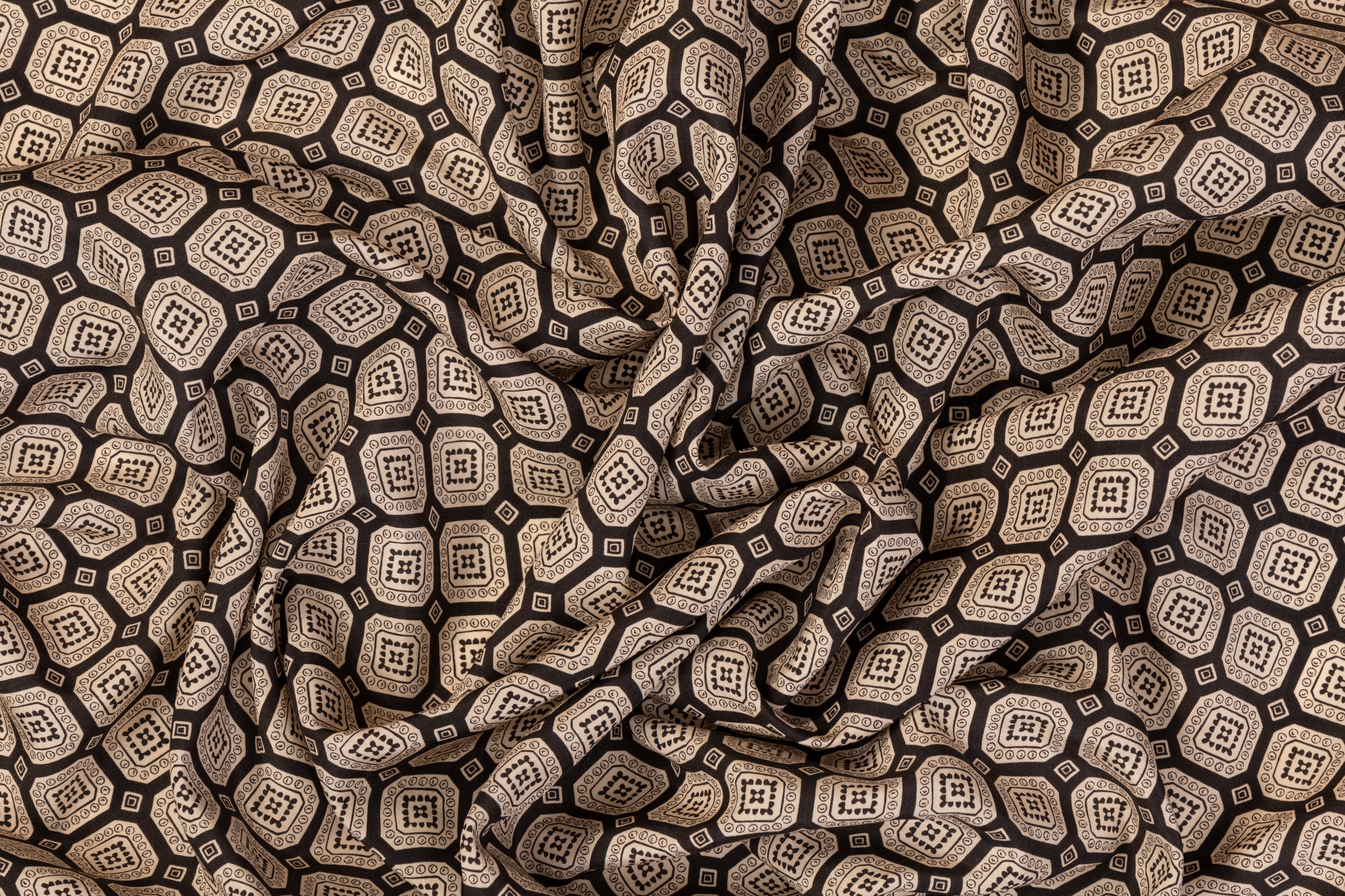 Italian Silk and Cotton Sateen - Taupe and Washed Black