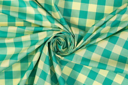 Plaid Cotton Shirting - Teal Green and Chartreuse