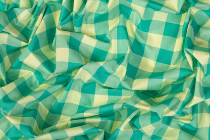 Plaid Cotton Shirting - Teal Green and Chartreuse