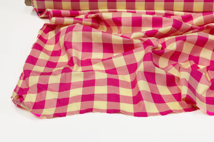 Plaid Cotton Shirting - Magenta and Yellow