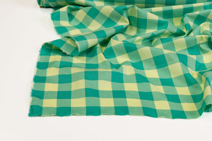 Plaid Cotton Shirting - Teal Green and Chartreuse