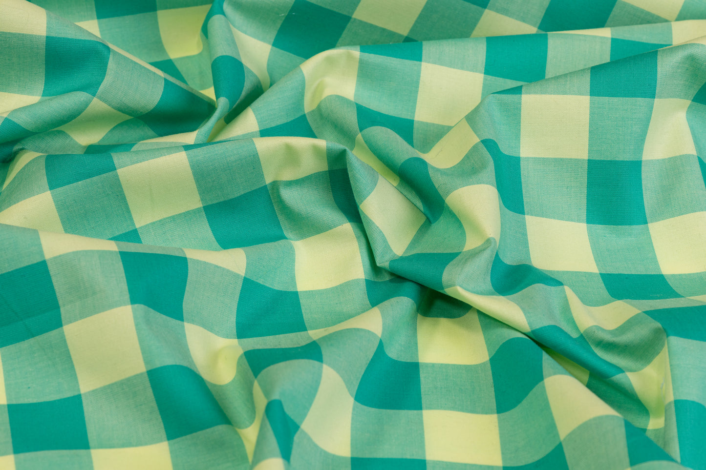Plaid Cotton Shirting - Teal Green and Chartreuse