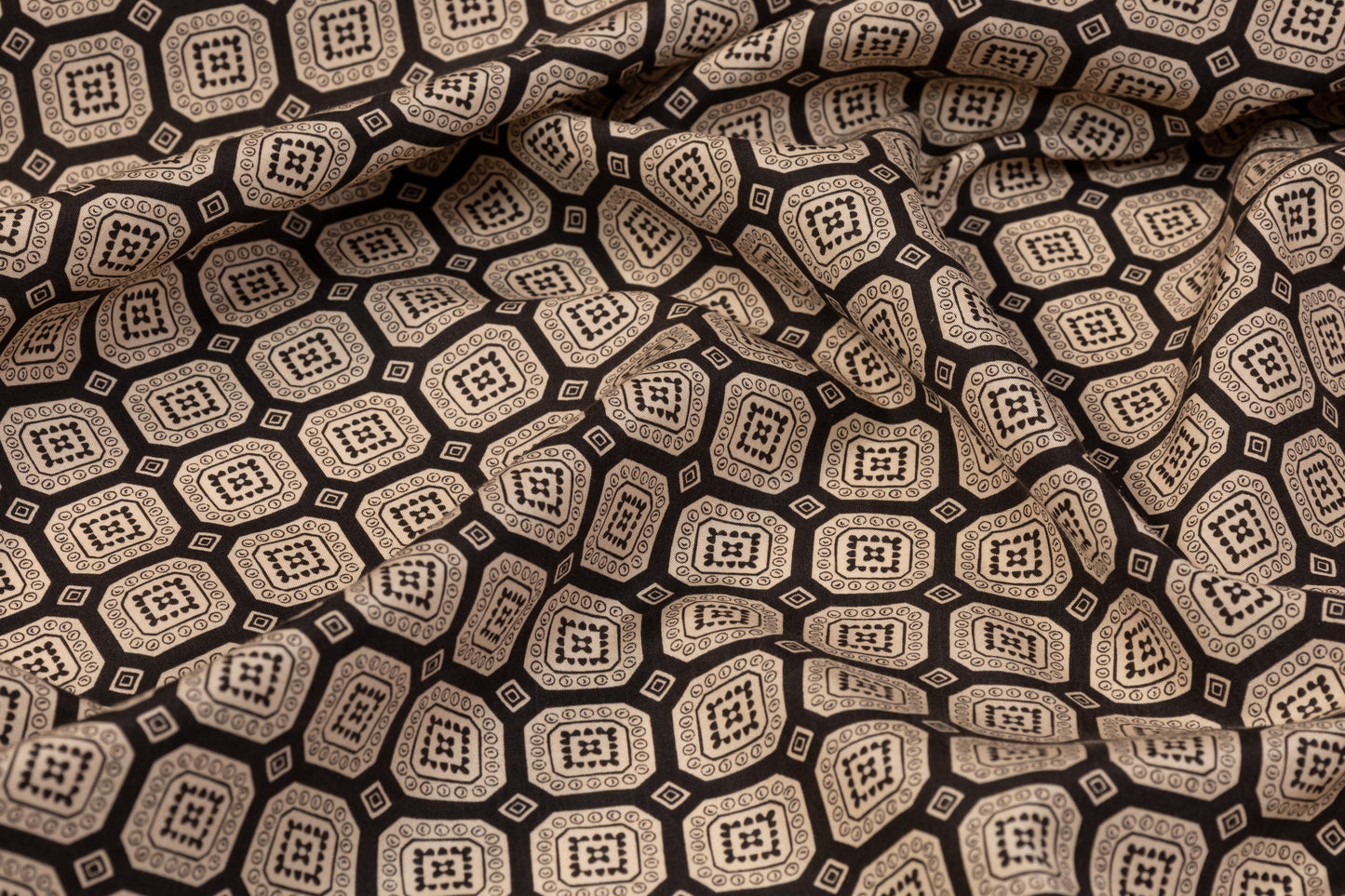 Italian Silk and Cotton Sateen - Taupe and Washed Black