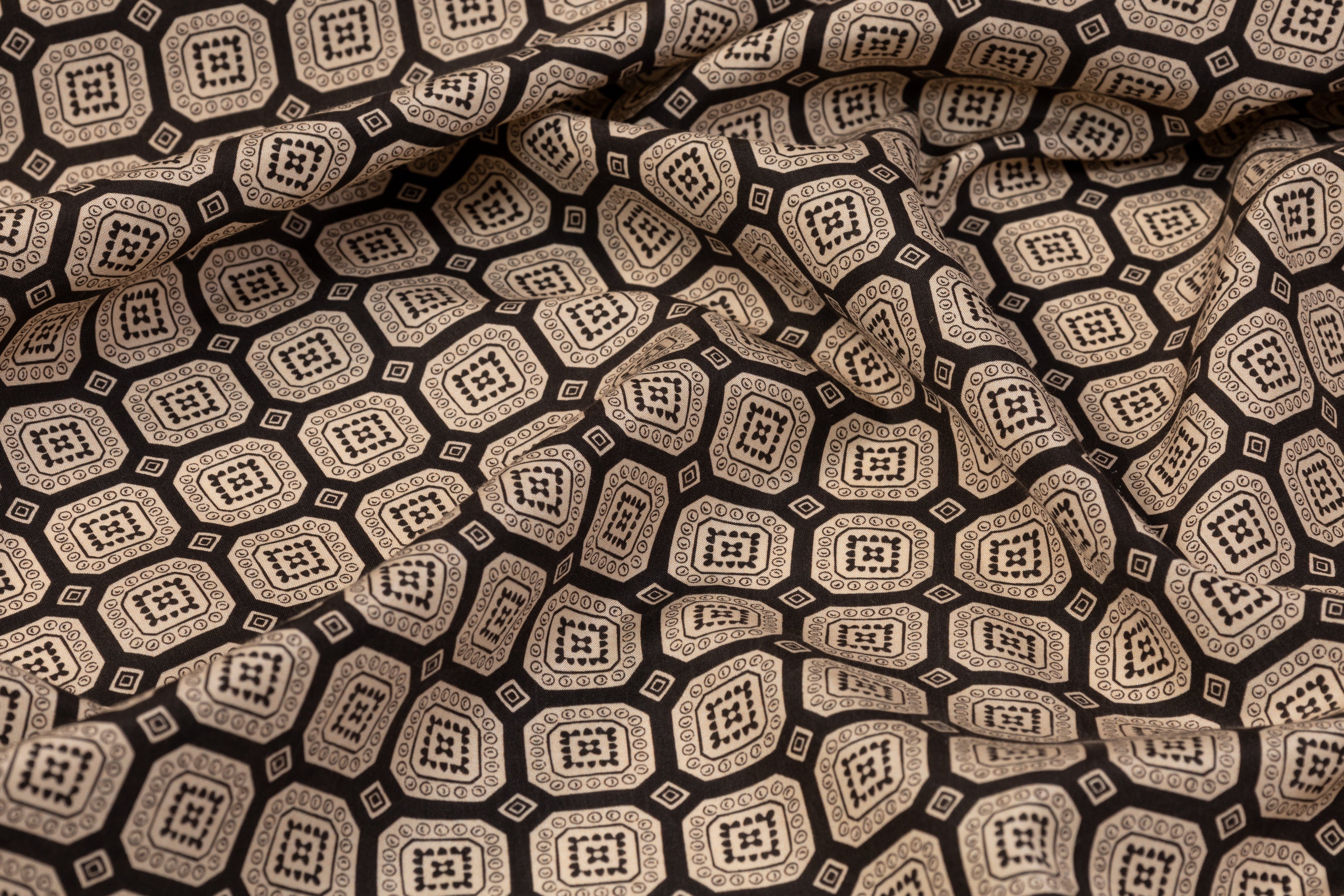 Italian Silk and Cotton Sateen - Taupe and Washed Black