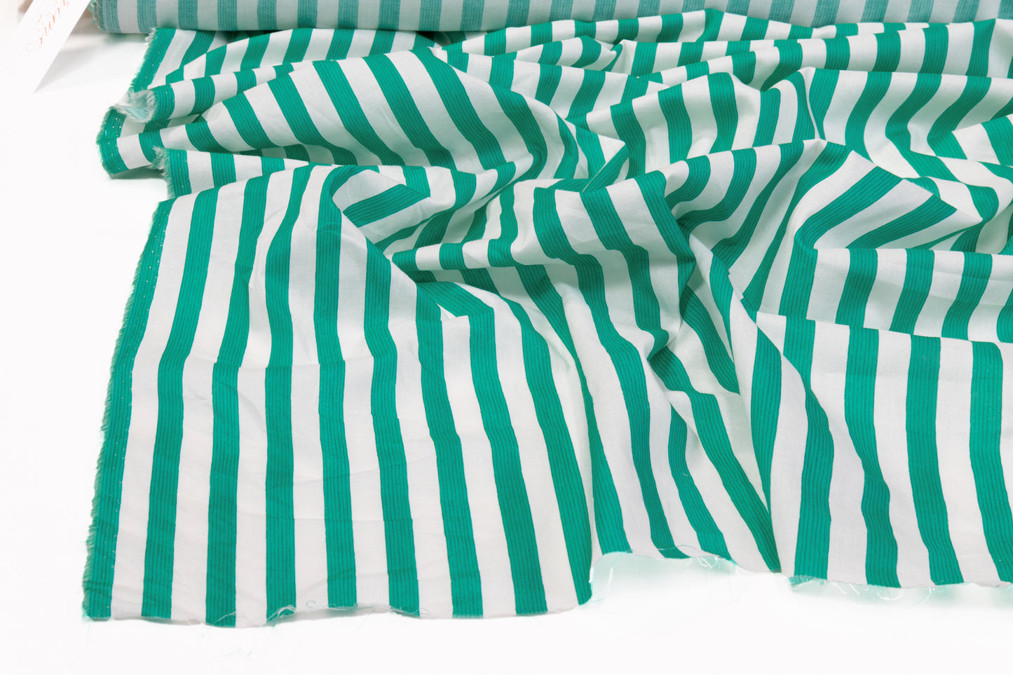 Striped Cotton - Teal Green and White
