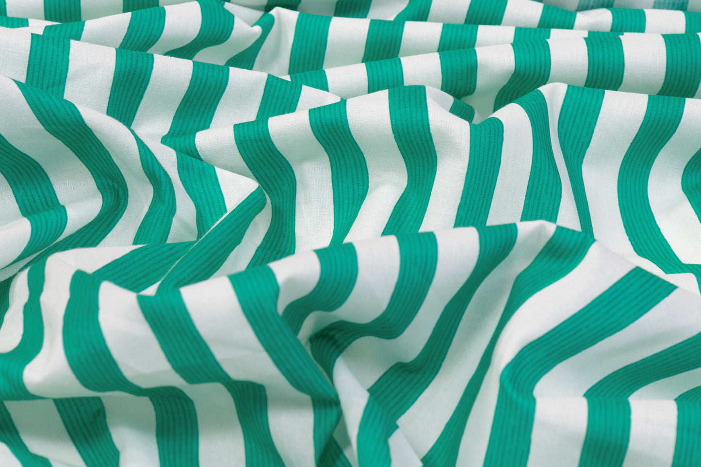 Striped Cotton - Teal Green and White
