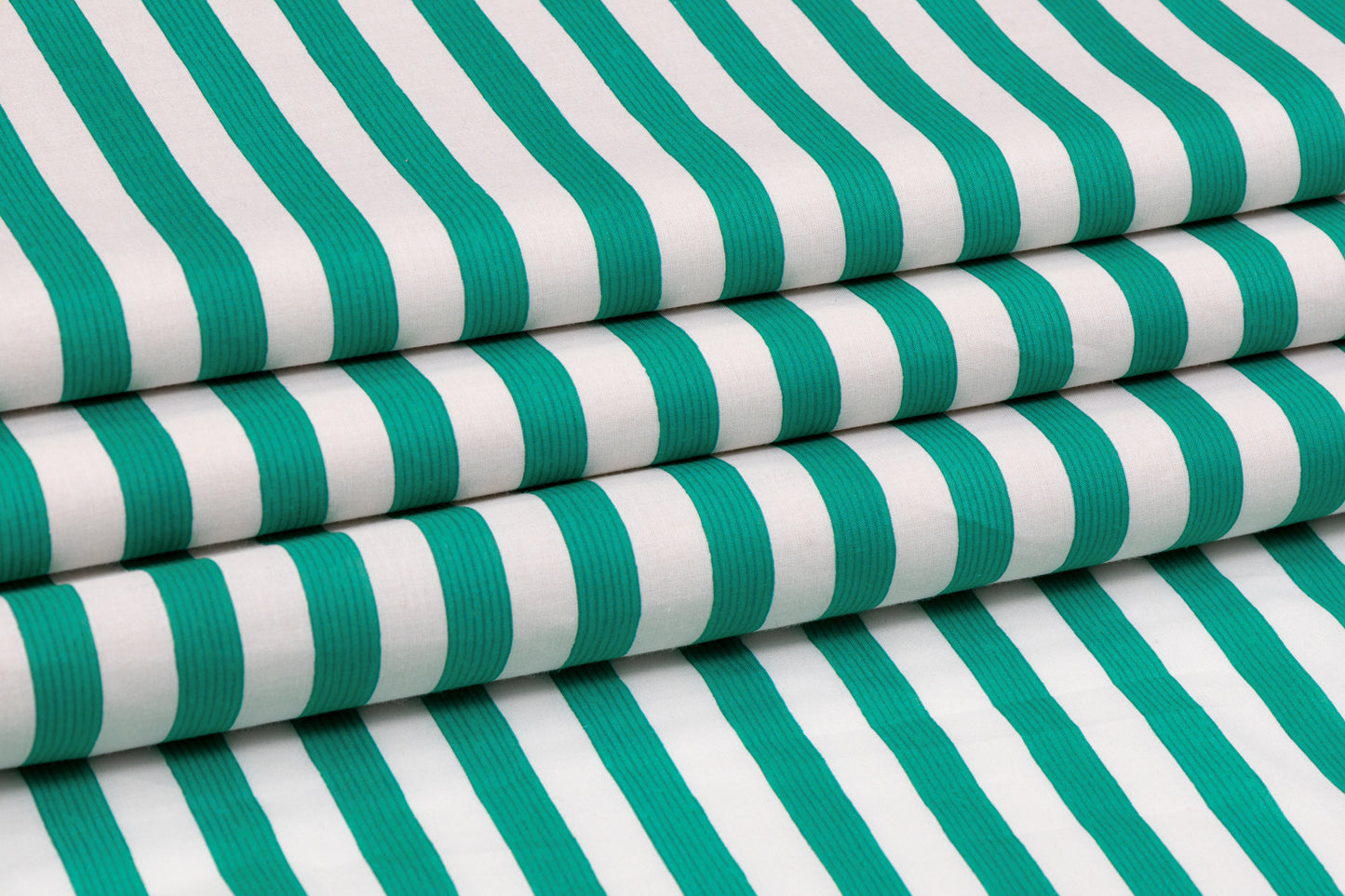 Striped Cotton - Teal Green and White