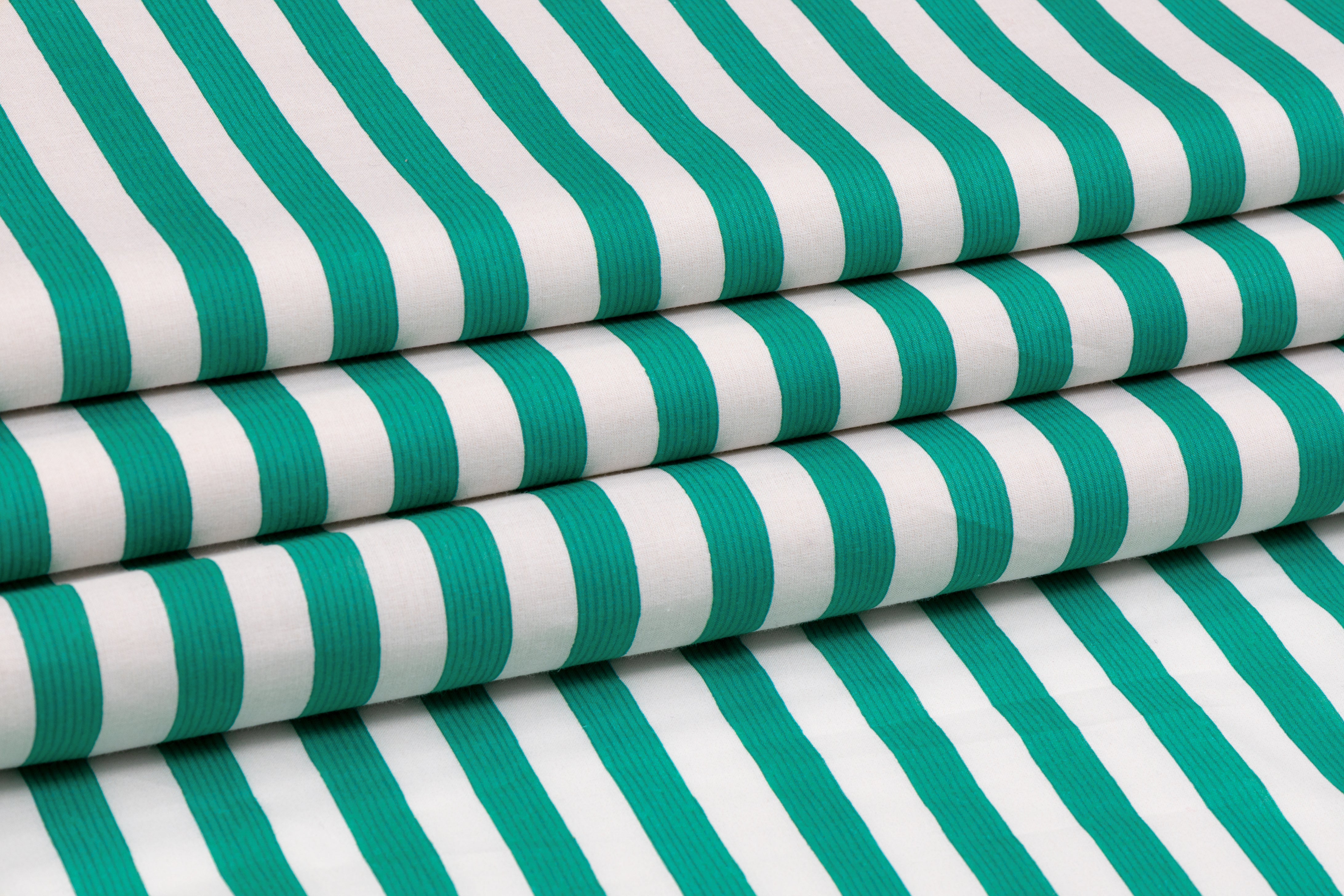 Striped Cotton - Teal Green and White