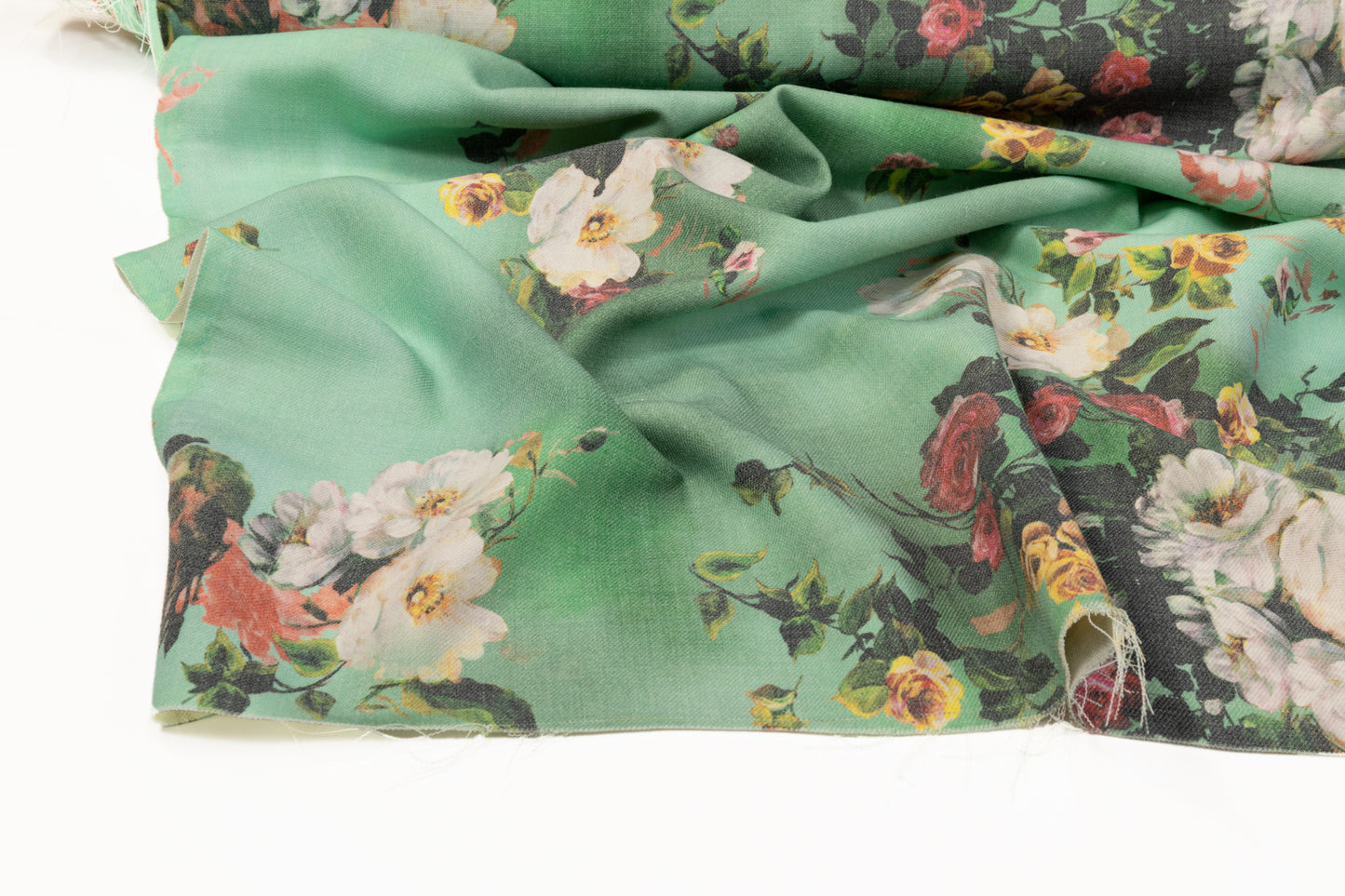 Tie-dye Floral Italian Wool Crepe - Mint Green / Multicolor