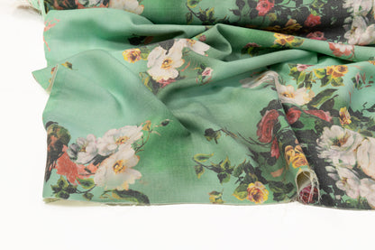 Tie-dye Floral Italian Wool Crepe - Mint Green / Multicolor