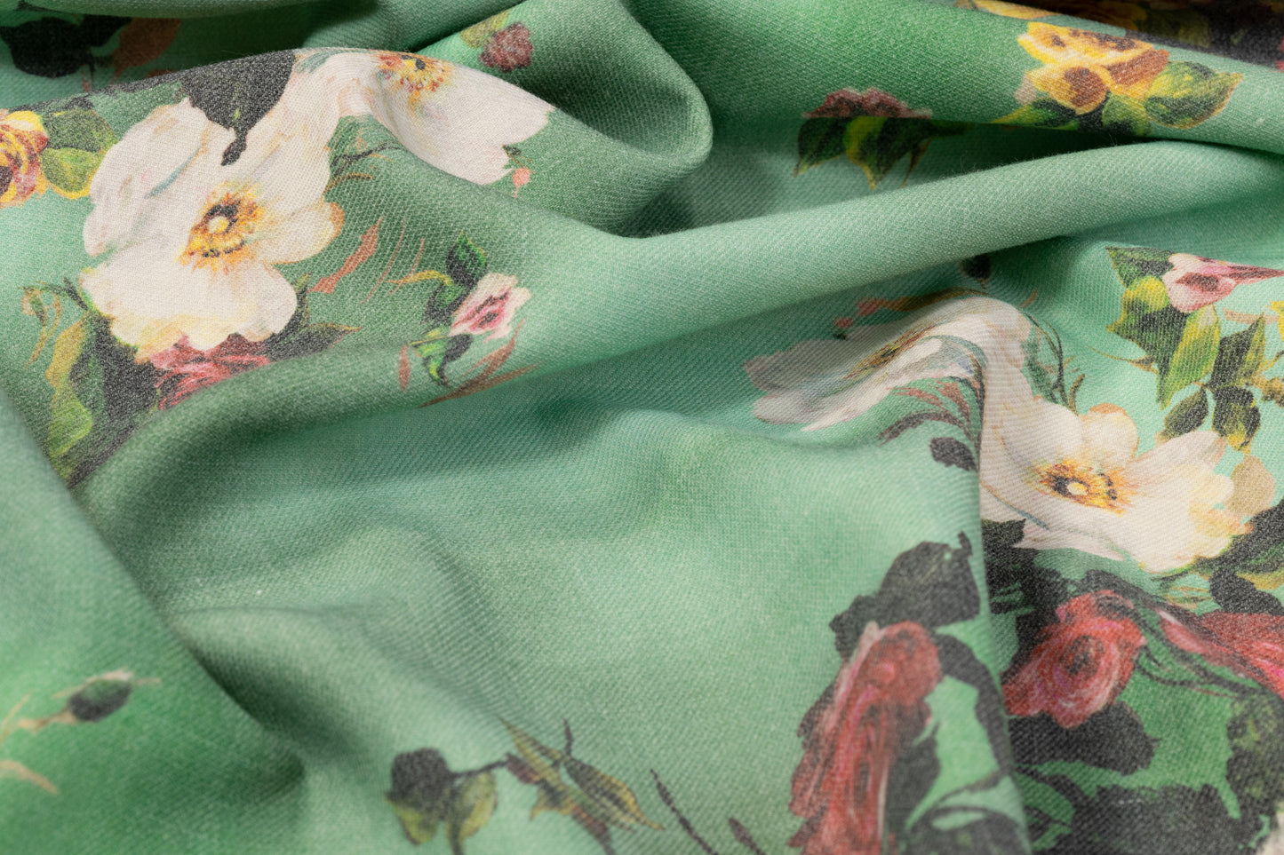 Tie-dye Floral Italian Wool Crepe - Mint Green / Multicolor