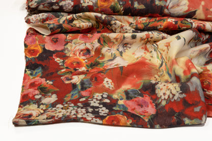 Floral Printed Textured Italian Wool - Multicolor
