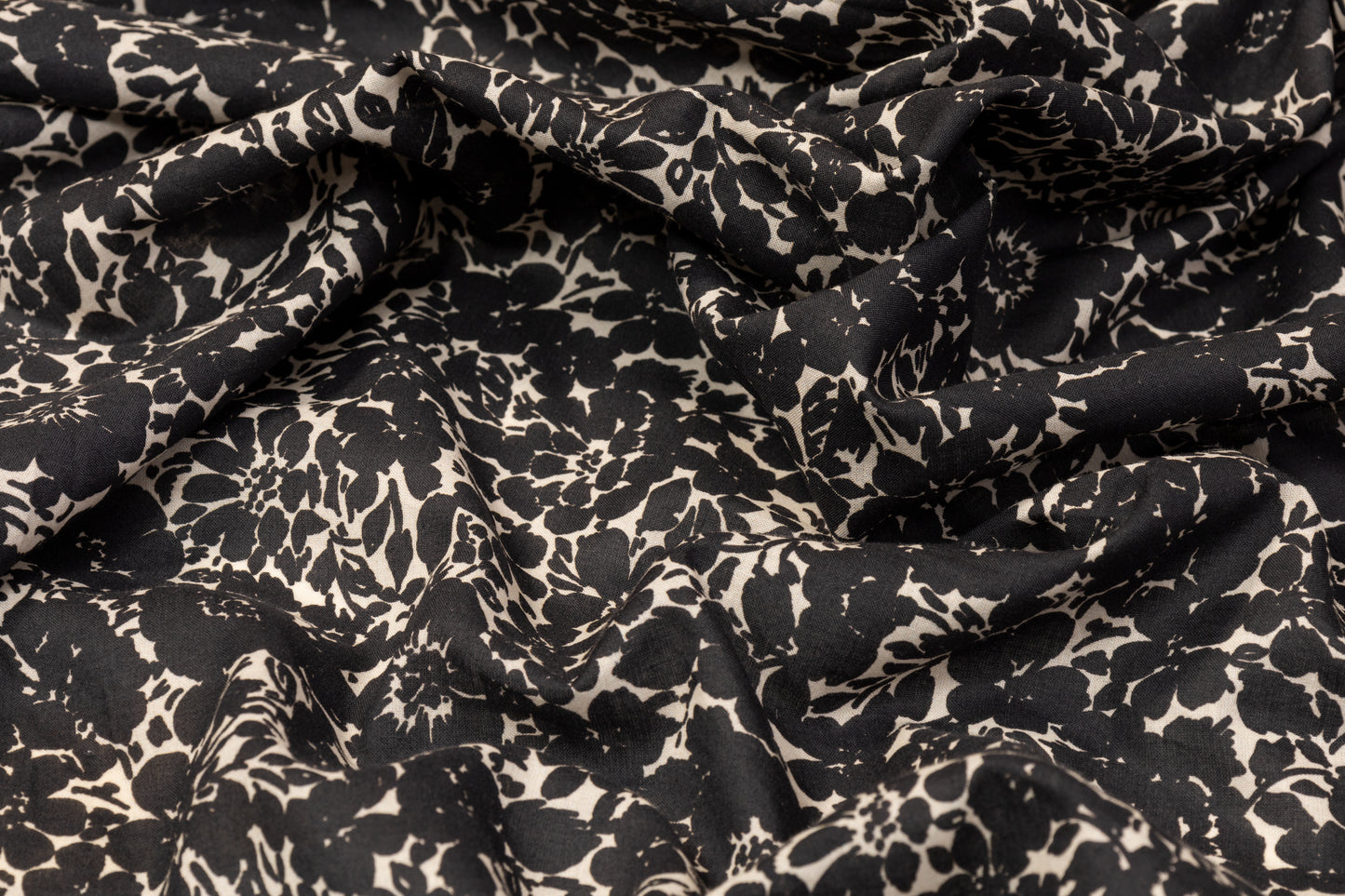 Floral Italian Cotton - Black and Off White