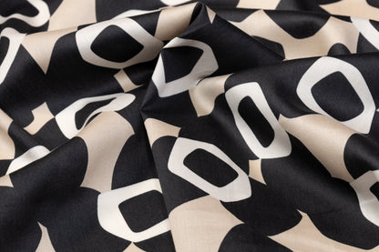 Abstract Italian Cotton Print - Taupe and Black