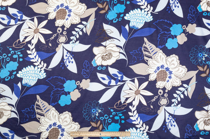 Floral Cotton Print - Blue, White, Gray