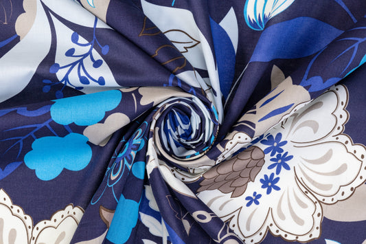 Floral Cotton Print - Blue, White, Gray