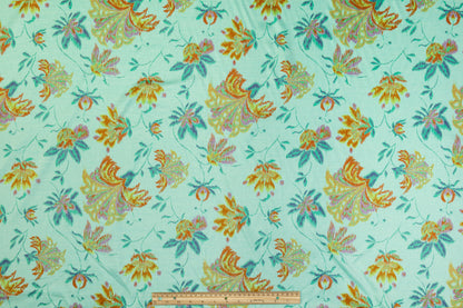 Floral Printed Polyester Shantung - Teal / Multicolor