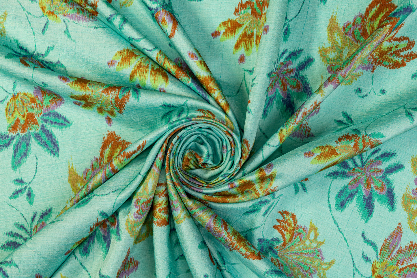 Floral Printed Polyester Shantung - Teal / Multicolor