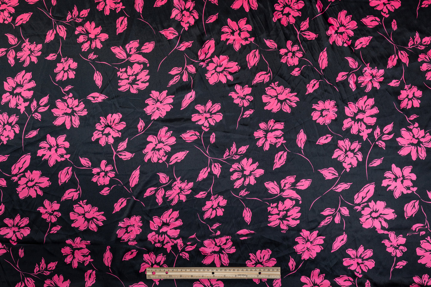 Floral Polyester Charmeuse - Pink and Black