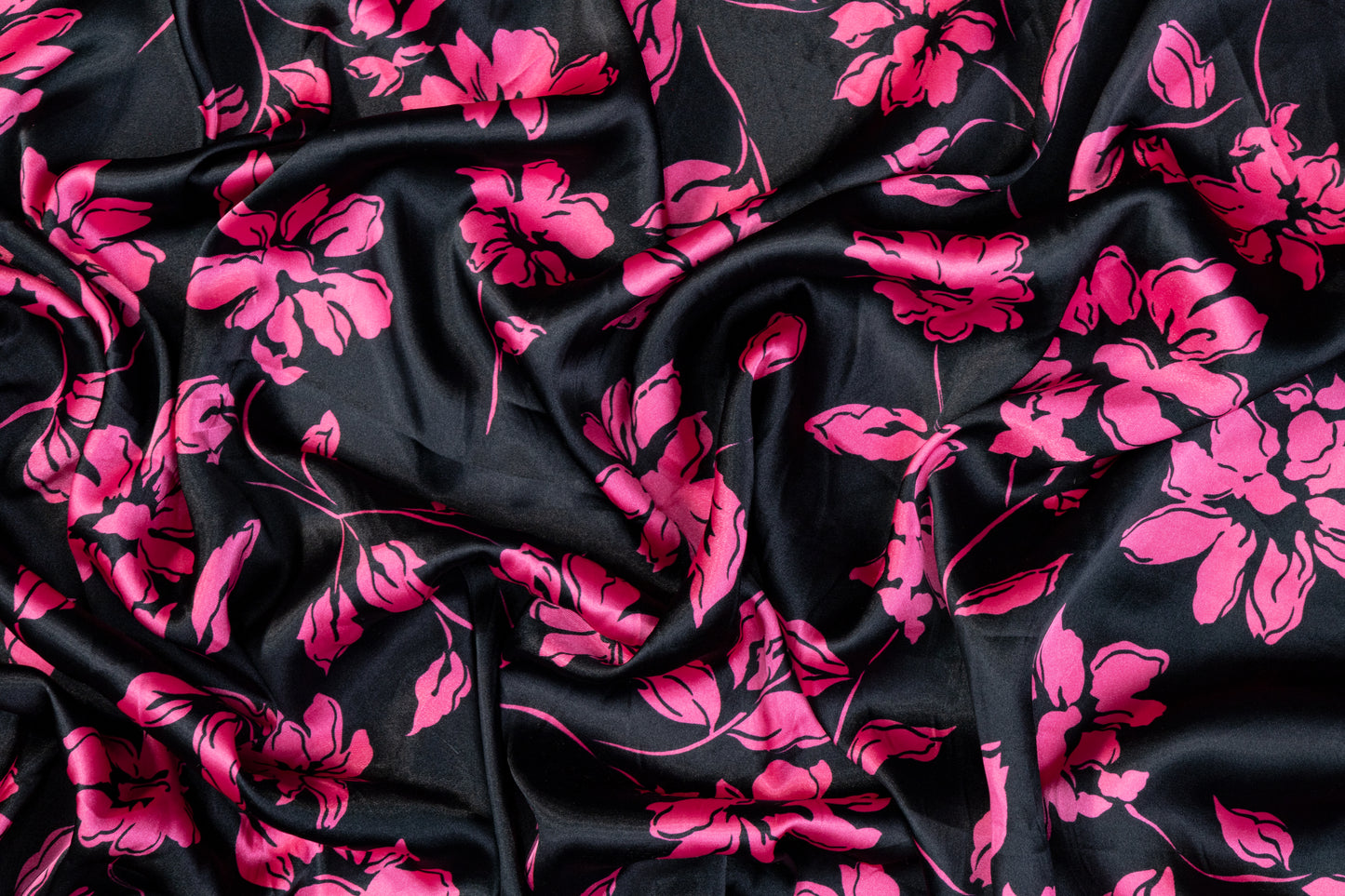 Floral Polyester Charmeuse - Pink and Black