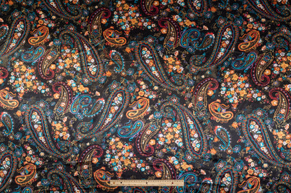 Paisley Floral Polyester Charmeuse - Black / Multicolor
