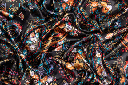 Paisley Floral Polyester Charmeuse - Black / Multicolor