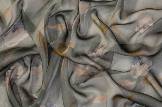 Floral Polyester Chiffon - Gunmetal Gray