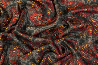 Printed Viscose Challis - Maroon, Khaki Green, Yellow