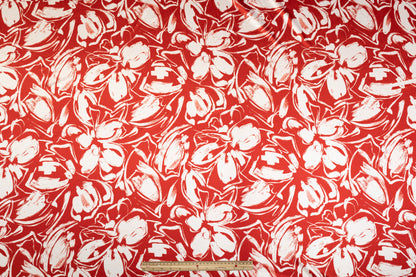 Floral Polyester Charmeuse - Red and White