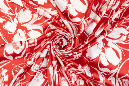 Floral Polyester Charmeuse - Red and White