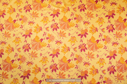 Floral Printed Polyester Shantung - Yellow, Orange, Burgundy