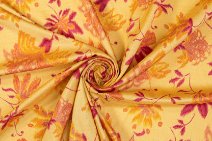 Floral Printed Polyester Shantung - Yellow, Orange, Burgundy