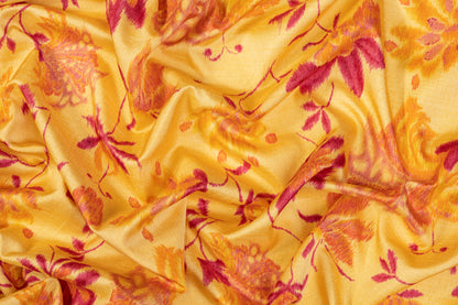 Floral Printed Polyester Shantung - Yellow, Orange, Burgundy