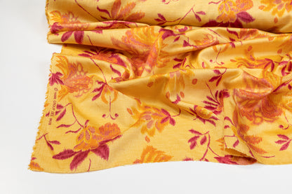 Floral Printed Polyester Shantung - Yellow, Orange, Burgundy