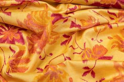 Floral Printed Polyester Shantung - Yellow, Orange, Burgundy
