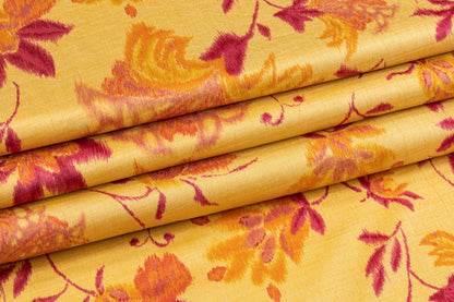 Floral Printed Polyester Shantung - Yellow, Orange, Burgundy