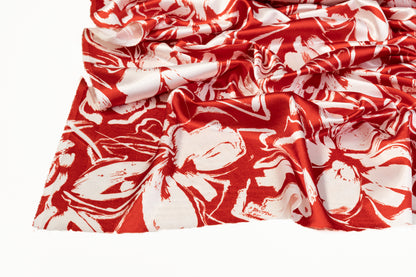 Floral Polyester Charmeuse - Red and White