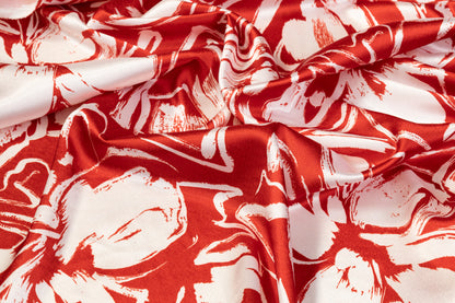 Floral Polyester Charmeuse - Red and White