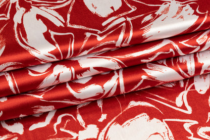 Floral Polyester Charmeuse - Red and White