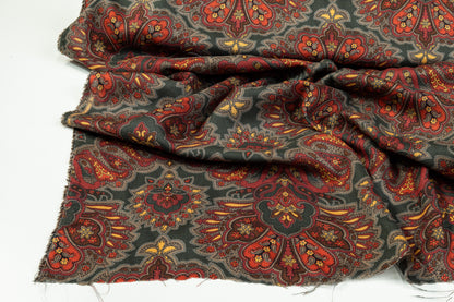 Printed Viscose Challis - Maroon, Khaki Green, Yellow