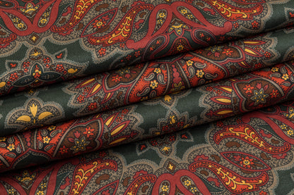 Printed Viscose Challis - Maroon, Khaki Green, Yellow