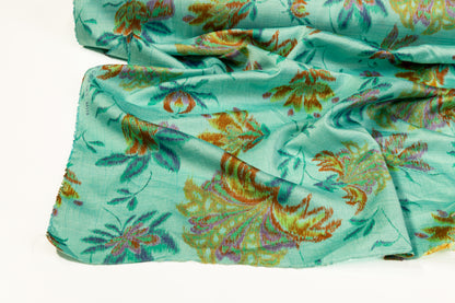 Floral Printed Polyester Shantung - Teal / Multicolor