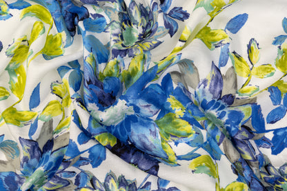 Floral Linen - Blue, White, Lime
