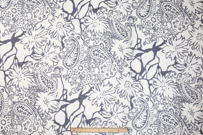 Floral Paisley Italian Linen - White and Blue